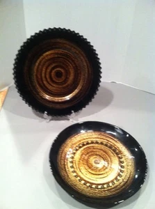 BLACK GOLD GLASS ART PLATTER & BOWL - Picture 1 of 12