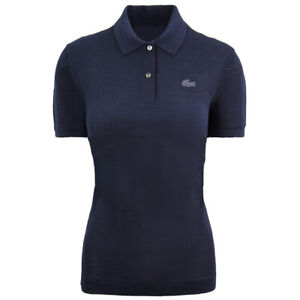 Lacoste Plain Polo Shirt Short Sleeve Navy Womens Top PF4866 FTJ