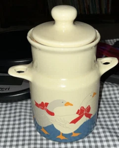 Ceramic Mini Milk Cream Can Container with Geese Vintage - Picture 1 of 18