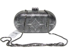 $1695 JUDITH LEIBER Enero Ebonized Silver Black Deco Minaudière Clutch Bag RARE - Imagen 1 de 11