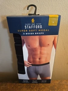 New Stafford 3-Pack L Super Soft Modal Boxer Briefs - Black - Picture 1 of 3