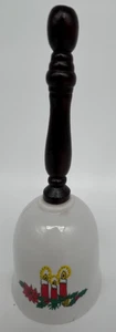 Wooden Handled Christmas Candles over Holly 7" Bell~Decorative Porcelain Bell - Picture 1 of 7