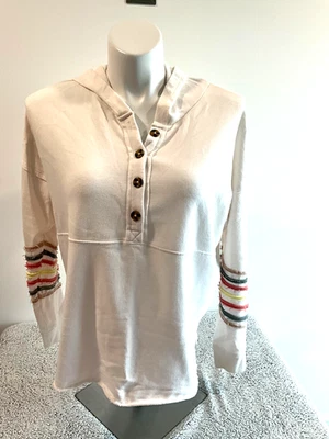 Maurices Cream Button Front Frayed Hem Pullover Hoodie Sweatshirt XL - Image 1 of 4
