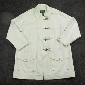Vintage Lauren Ralph Lauren Denim Jacket Womens White Fireman Lobster Clasp - Picture 1 of 13