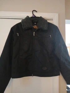 Women's Black nylon Harley D Jacket With Removable Sherpa Collar &  Embroidery - Picture 1 of 13
