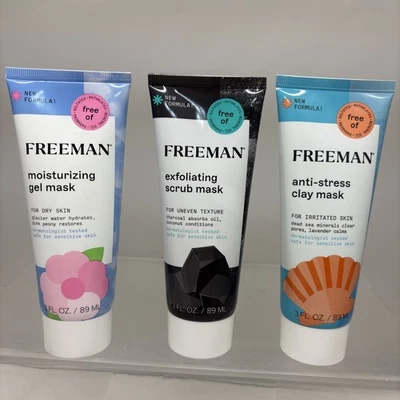 Freeman Moisturizing, Exfoliating, and Anti-Stress Face Masks Lot of 3 New (B67 Foto 1 de 4