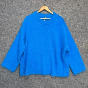 Free People Harrison Bunny Fuzzy Sweater Womens Medium Oversized Soft Blue Crew - Picture 1 of 11