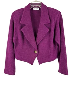 St. John Womens Wool Blend Knit Zip Up Crop Jacket Purple L Vintage Grannycore - Picture 1 of 9