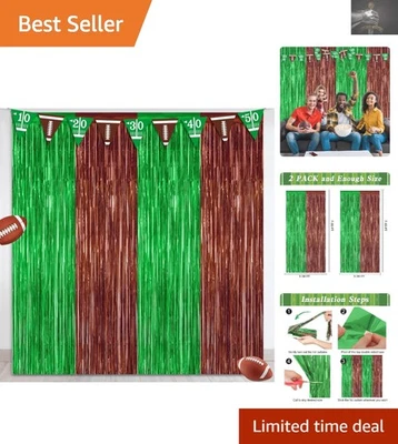 Paquete de 2 decoraciones de fiesta de fútbol americano - telón de fondo de oropel metálico, 3,28 pies x 7,05 pies Foto 1 de 4