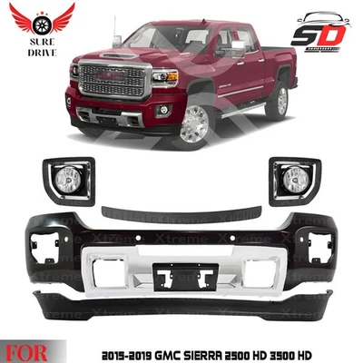 Front Bumper Paintable & Fog Lights Kit For 2015-2019 GMC Sierra 2500 HD 3500 HD Foto 1 de 4