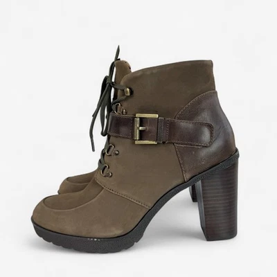 Nicole Womens Suede Boots 10 M Brown Stacked Heel Side Zip Lace Up Sylvie Hiker - Image 1 of 4