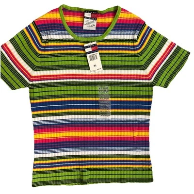 Y2K Vintage Tommy Hilfiger Shirt Striped Nautical Boat Top Size XL Tight - Image 1 of 4