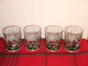 LUMINARC D'ARQUES DUBLIN 1992 CHRISTMAS HOLIDAY VILLAGE ROCKS GLASSES SET OF 4 - Picture 1 of 4