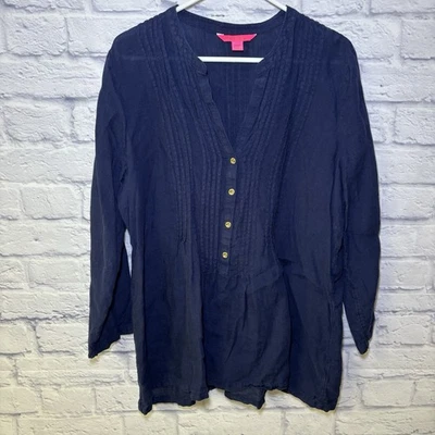 Top túnica de lino con botones azul marino XL de Lilly Pulitzer Sarasota Foto 1 de 4