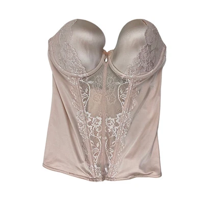 Corsé bustier Jezebel para mujer talla 34B beige melocotón encaje transparente con aros Foto 1 de 4