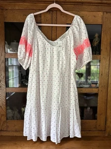 LOFT Swing-Kleid weiß rosa gepunktet bestickt Stufen gefüttert Größe Extra Large - Bild 1 von 10