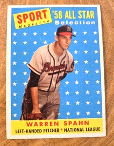 1958 Topps #454 Warren Spahn All Star Card Milwaukee Braves Ex-Exmt Overall HOF - Picture 1 of 3