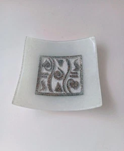 Vtg Fused Glass Abstract Trinket Candy Dish 6 Inch Square Handmade Italy? - Picture 1 of 6