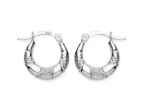 Sterling Silver Small Creole Hoop Earrings - Patterned - Picture 1 of 5