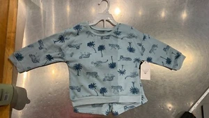 Baby Boy's Blue Long Sleeve Pajama Set with Jungle Animal Print - Picture 1 of 3