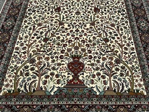 SIGNED SAFIRI HIGH KPSI 60+ RAJ TREE OF LIFE RUG KORK WOOL_SILK ACCENT 5.10x8.8 - Picture 1 of 11