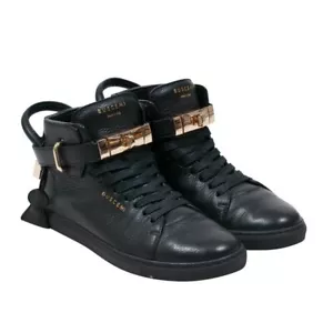 Buscemi Damen 100MM Sneaker Größe US 9 EU 39 Schwarz Leder Gold Hardware - Bild 1 von 7