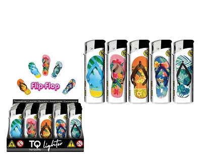 TQ #1199# 50 Stück Flip Flop Feuerzeuge Nachfüllbar Elektronik Feuerzeug im Display