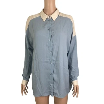 Blusa Mujer Semilla Mostaza Pequeña Azul Blanco Botón Frontal Foto 1 de 4