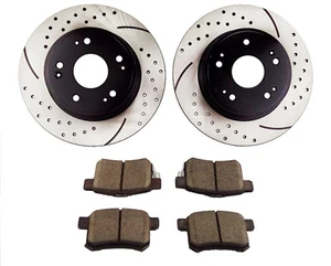 Rear DRILLED Brakes Rotors and Ceramic Pads for 2008 2009 2010 Honda Accord - Foto 1 di 7