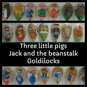  Drei kleine Schweinchen, Jack und die Bohnenstange ODER Goldlöckchen Geschichte Löffel. je 21£ - Bild 1 von 4