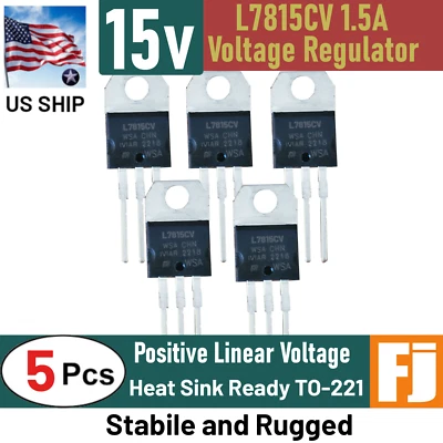 5PCS L7815CV | Regulador de voltaje positivo de 3 pines | 15V 1.5A TO-220 | Envío a EE. UU. Foto 1 de 4