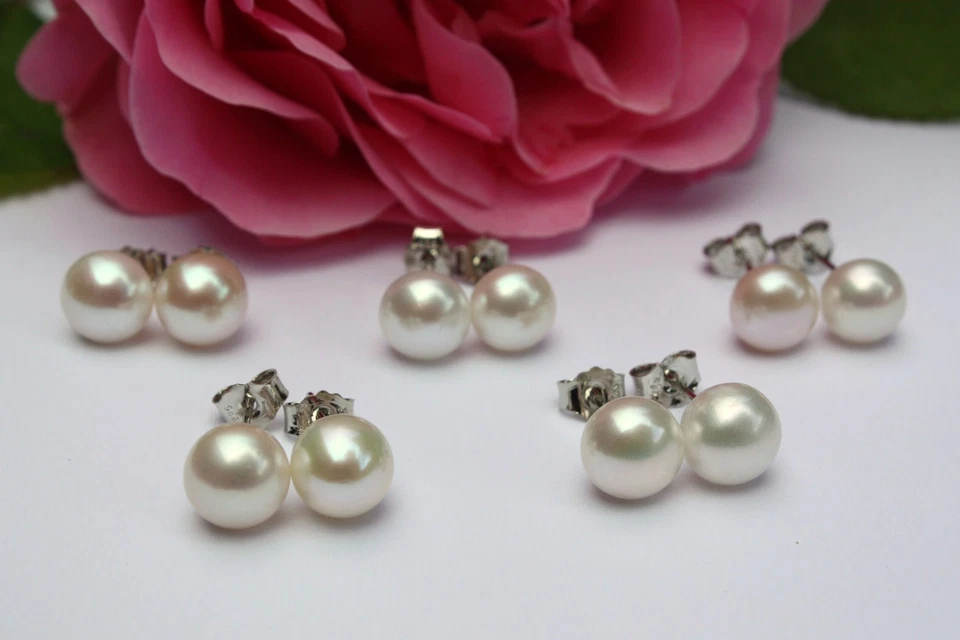 BIANCO 7 mm 5 Paar ACQUA DOLCE PERLA GIOIELLO Orecchini a farfalla pendenti - Immagine 1 di 1