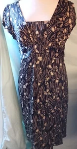 Pure Silk Black/Gold Fenn Wright Manson Floral Short Sleeve Dress Sz14 - Picture 1 of 7