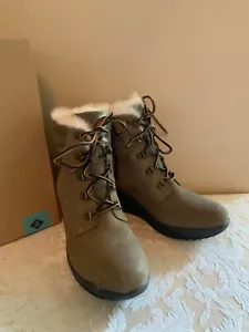 NEW sz 9 Sperry Luca Peak Clove green suede leather fur lined wedge hiking boot - Picture 1 of 16
