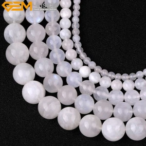 AAA Grade Natural Genuine Blue Rainbow Moonstone Gems Beads For Jewelry Making - Picture 1 of 32