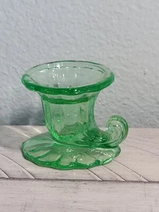 Vintage Green Glass Cornucopia Candle Holder 2.5” Tall 1940's  - Picture 1 of 7