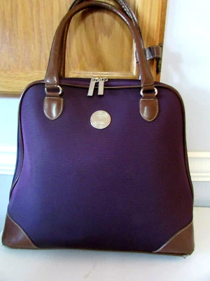 Chaps Medium Travel  Overnight /Computer Bag Deep Purple Full Zip Leather Detail - Image 1 of 4