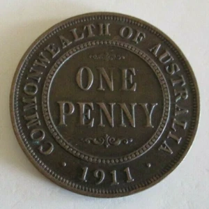 1911 Australian One Penny Coin - Comm. of Australia & King George V - Circulated - Bild 1 von 4
