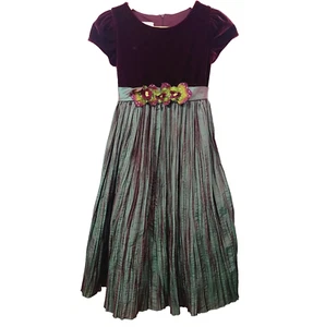 Cinderella Couture Burgundy Green Velvet Pleated Taffeta Tulle Dress Girls Sz 12 - Picture 1 of 20
