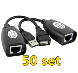 50 x USB Extension Ethernet RJ45 Cat5e/6 Cabl Adapter Extender Over Repeater Set - Picture 1 of 3