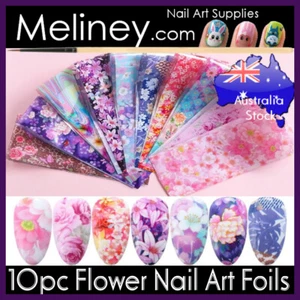 10pc Flower Nail Art Transfer Foils set sticker Nails Foil Floral Lace Nature - Picture 1 of 41