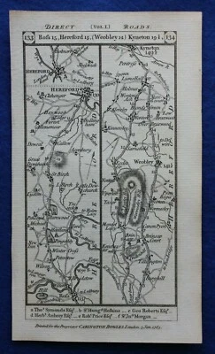Оригинальная антикварная дорожная карта ХЕРЕФОРДШИР, ВУСТЕРШИР, УОБЛИ, Патерсон 1785 - Изображение 1 из 4