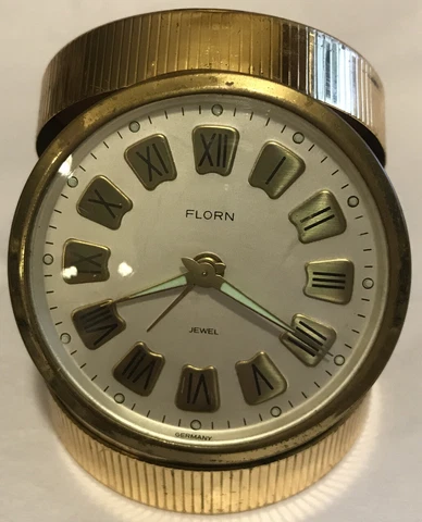 Vintage Florn Wind Up Travel Alarm Clock Jewel Made In Germany 2.5” Cover