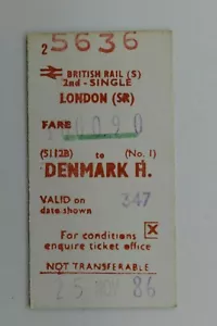 Railway Ticket London (SR) to Denmark H 2nd class BR #5636 - Picture 1 of 1