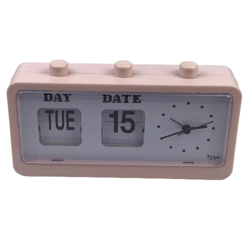 Pink Retro Style Clock Day & Date - Image 1 of 4