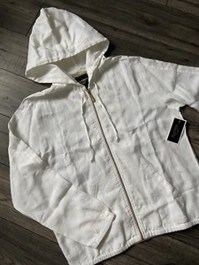 JUICY COUTURE BLACK LABEL OFF WHITE LINEN HOODED JACKET RETAIL $138 SIZE M BNWT - Picture 1 of 8