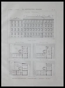 MONTPELLIER, INSTITUT BIOLOGIE - 1897 - ARCHITECTURE BOARD - DEVIC - Picture 1 of 1