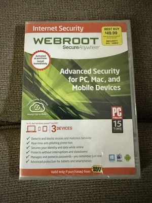 NEW WEBROOT Secure Anywhere Internet Security  3 Devices Antivirus Mobile PC Mac - Image 1 of 2