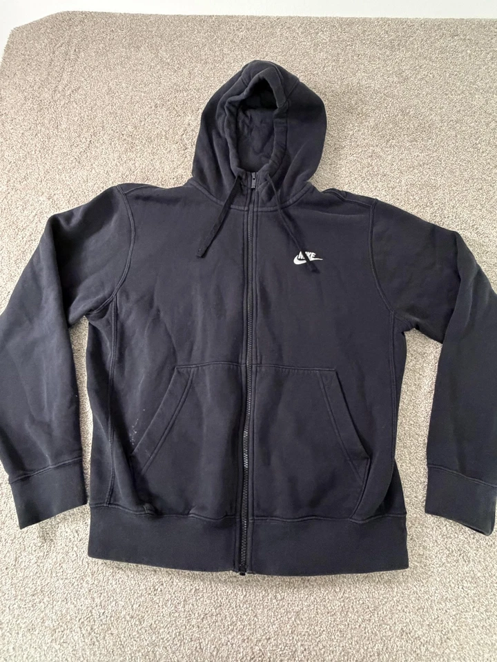 Sudadera con capucha Nike Sportswear Club polar para hombre pequeña negra cremallera completa Swoosh Foto 1 de 4