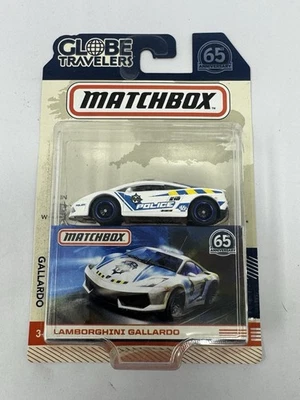Matchbox Globe Travelers White Lamborghini Gallardo Police Cracked Blister S2 - Image 1 of 4